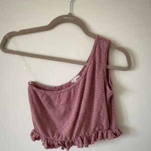 pink one shoulder ruffle top